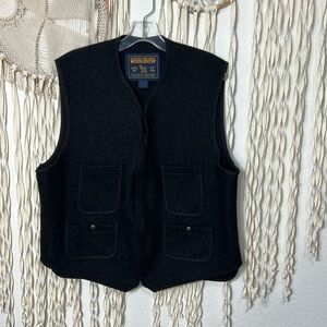 Men’s Vintage Woolrich Charcoal Gray Wool Zip Front Vest Large